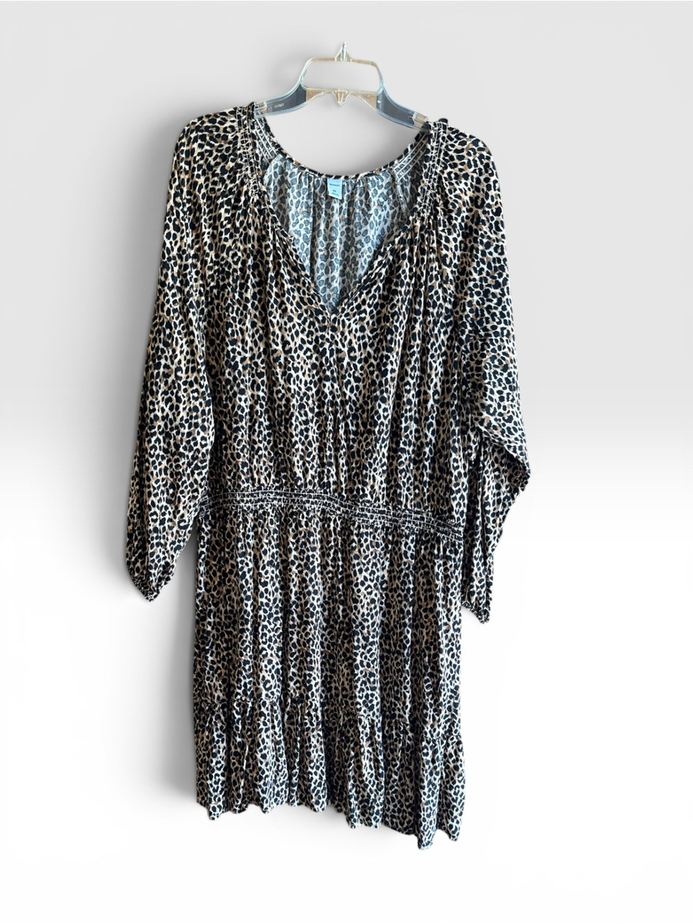Old Navy Leopard Print Long Sleeve V-Neck Dress - Black & Tan